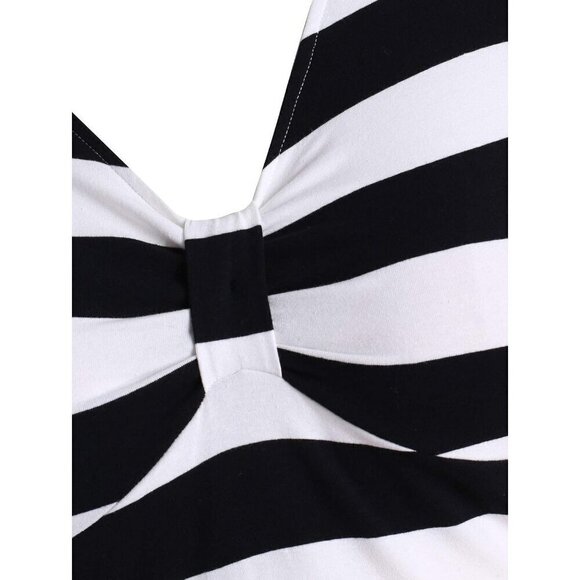 Women Black Halloween Dress Pumpkin Costume Flared Vintage Bat Print Line Dress - Picture 3 of 5